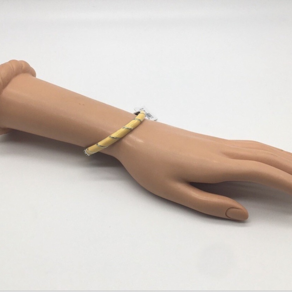 NEW Ann Taylor LOFT Yellow Enamel & Silver Tone Expandable Bangle Bracelet